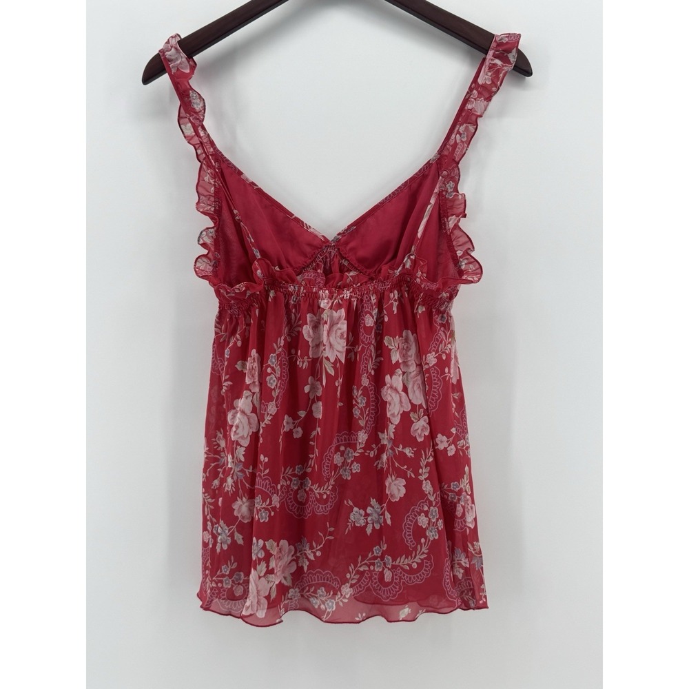 Y2K Victoria's Secret Sheer Raspberry Pink Floral Baby Doll Camo w/ Ruffled Trim - Picture 5 of 8